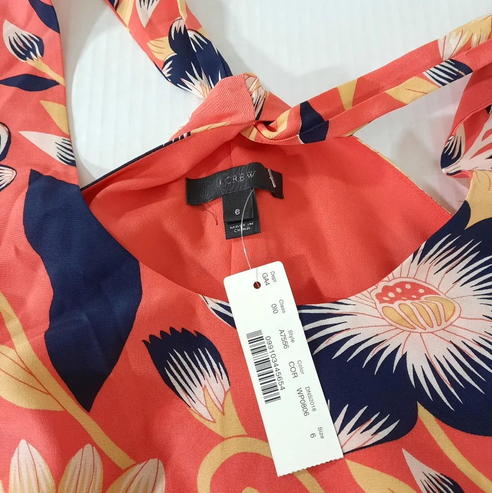 J Crew Silk Hibiscus Floral Twist Back Dress